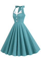 Retro Stil Neckholder Grün 1950er Jahre Kleid mit Knopf