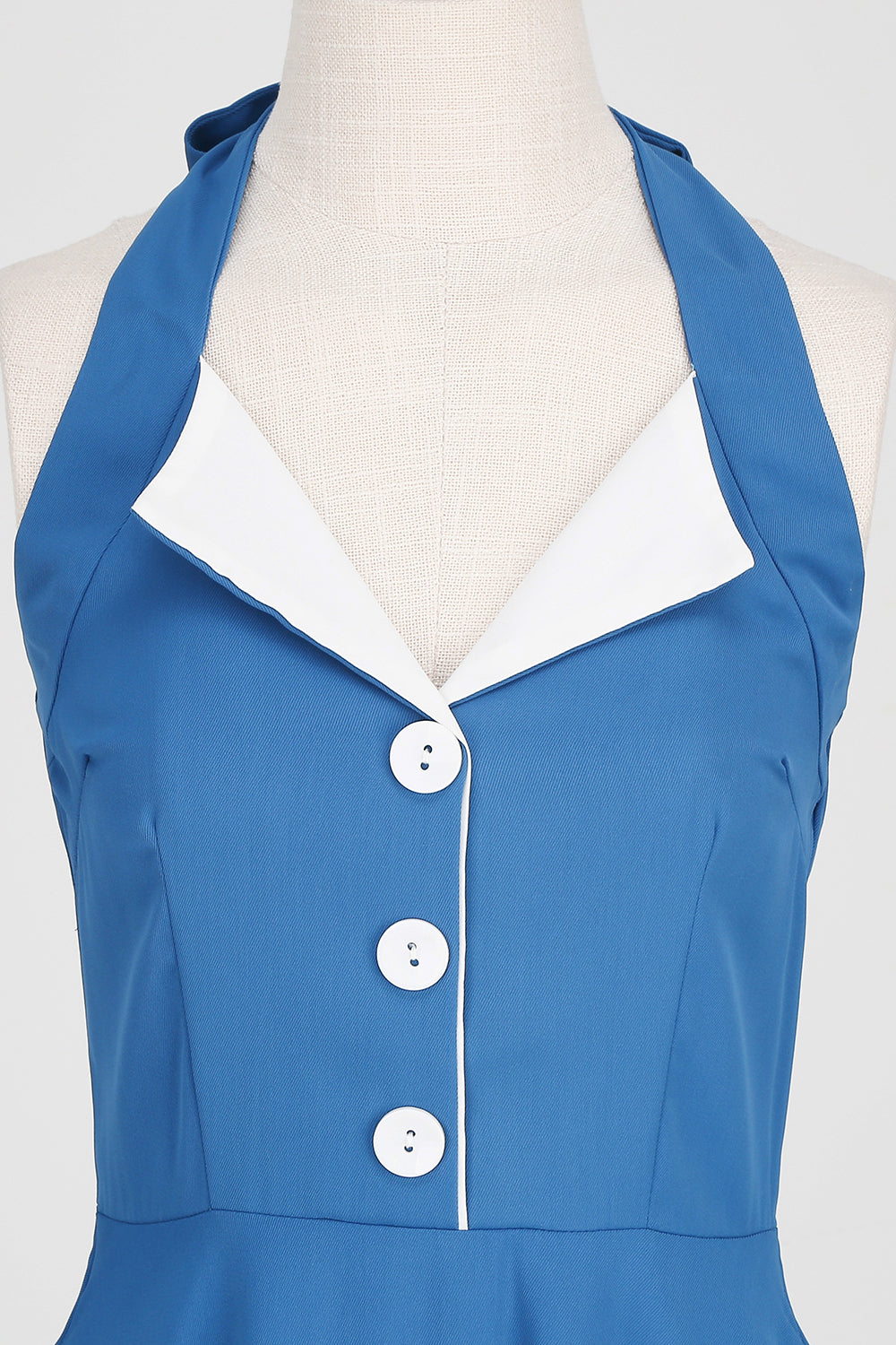 Hepburn Stil Neckholder Blaues Kleid der 1950er Jahre