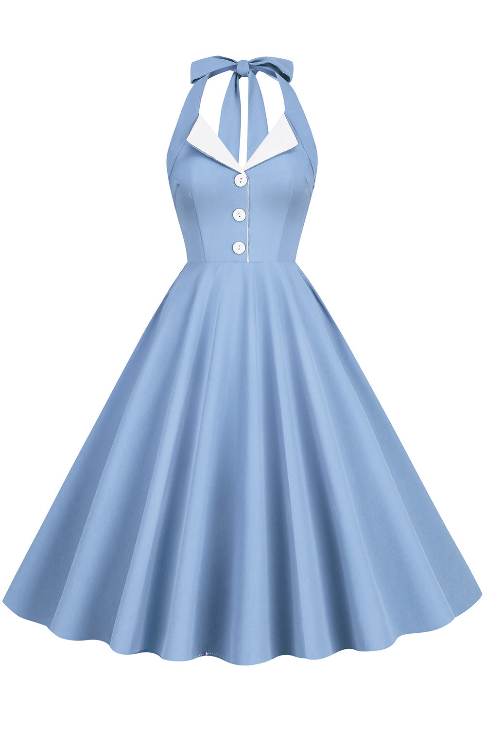 Hepburn Stil Neckholder Blaues Kleid der 1950er Jahre