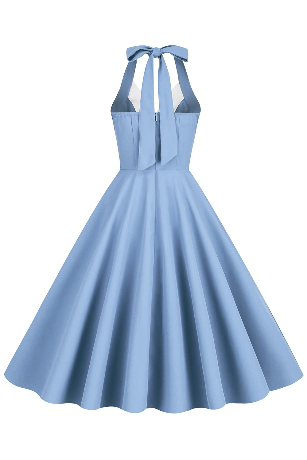 Hepburn Stil Neckholder Blaues Kleid der 1950er Jahre