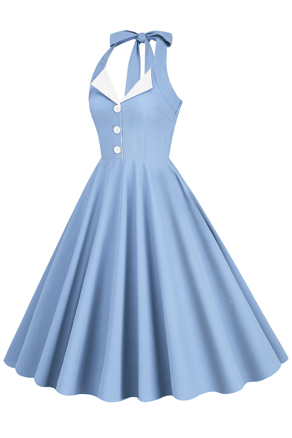 Hepburn Stil Neckholder Blaues Kleid der 1950er Jahre