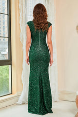 Dunkelgrünes Pailletten Glitzer Ballkleid