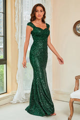 Dunkelgrünes Pailletten Glitzer Ballkleid