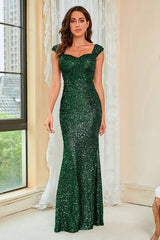 Dunkelgrünes Pailletten Glitzer Ballkleid