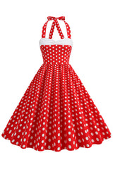 Rotes Neckholder Polka-Dots Rockabilly Kleid