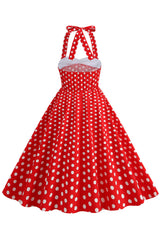 Rotes Neckholder Polka-Dots Rockabilly Kleid