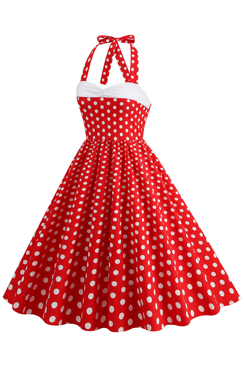 Rotes Neckholder Polka-Dots Rockabilly Kleid