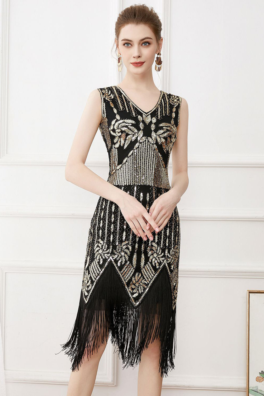 Fransen Glitzer ärmelloses Flapper Kleid