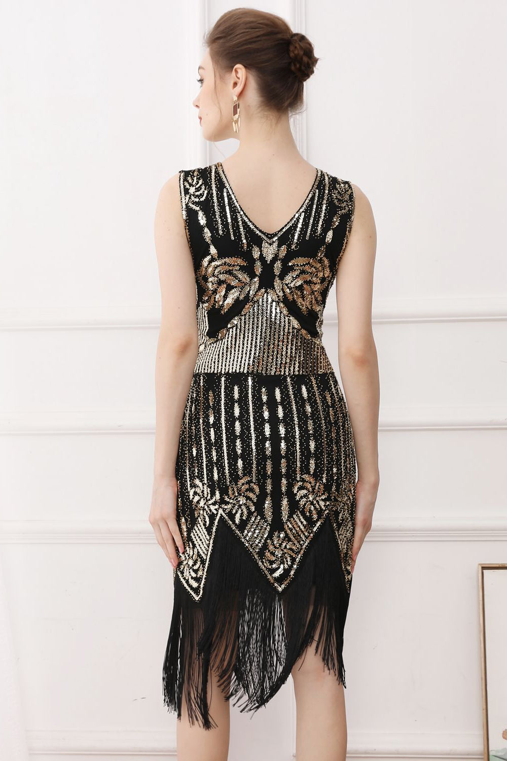 Fransen Glitzer ärmelloses Flapper Kleid