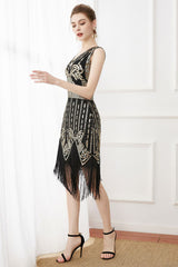 Fransen Glitzer ärmelloses Flapper Kleid