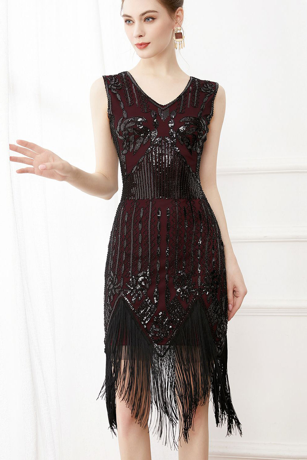 Fransen Glitzer ärmelloses Flapper Kleid