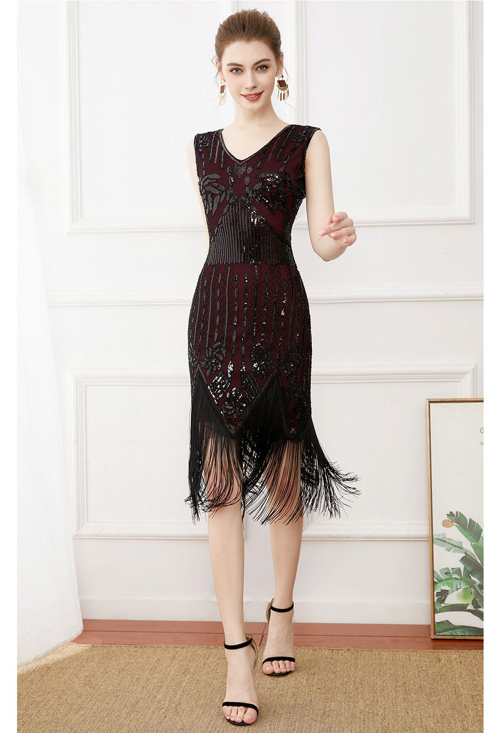 Fransen Glitzer ärmelloses Flapper Kleid