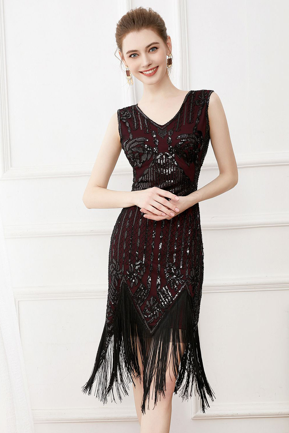 Fransen Glitzer ärmelloses Flapper Kleid