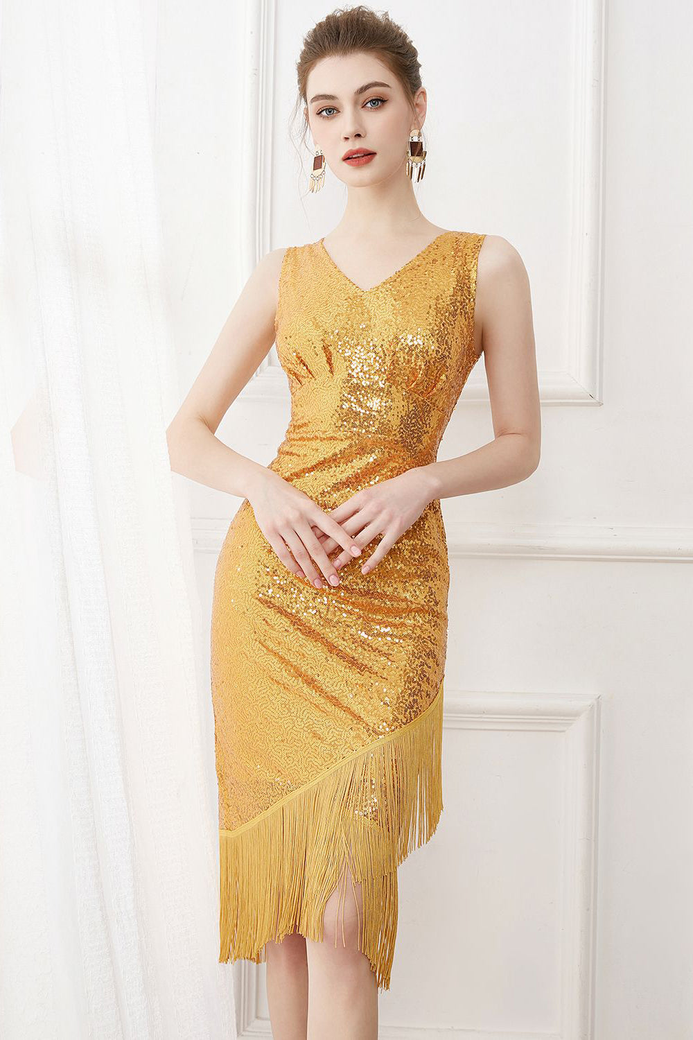 Pailletten Glitzer Schwarz 1920er Jahre Kleid mit Fransen