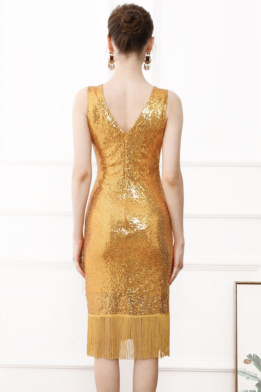 Pailletten Glitzer Schwarz 1920er Jahre Kleid mit Fransen
