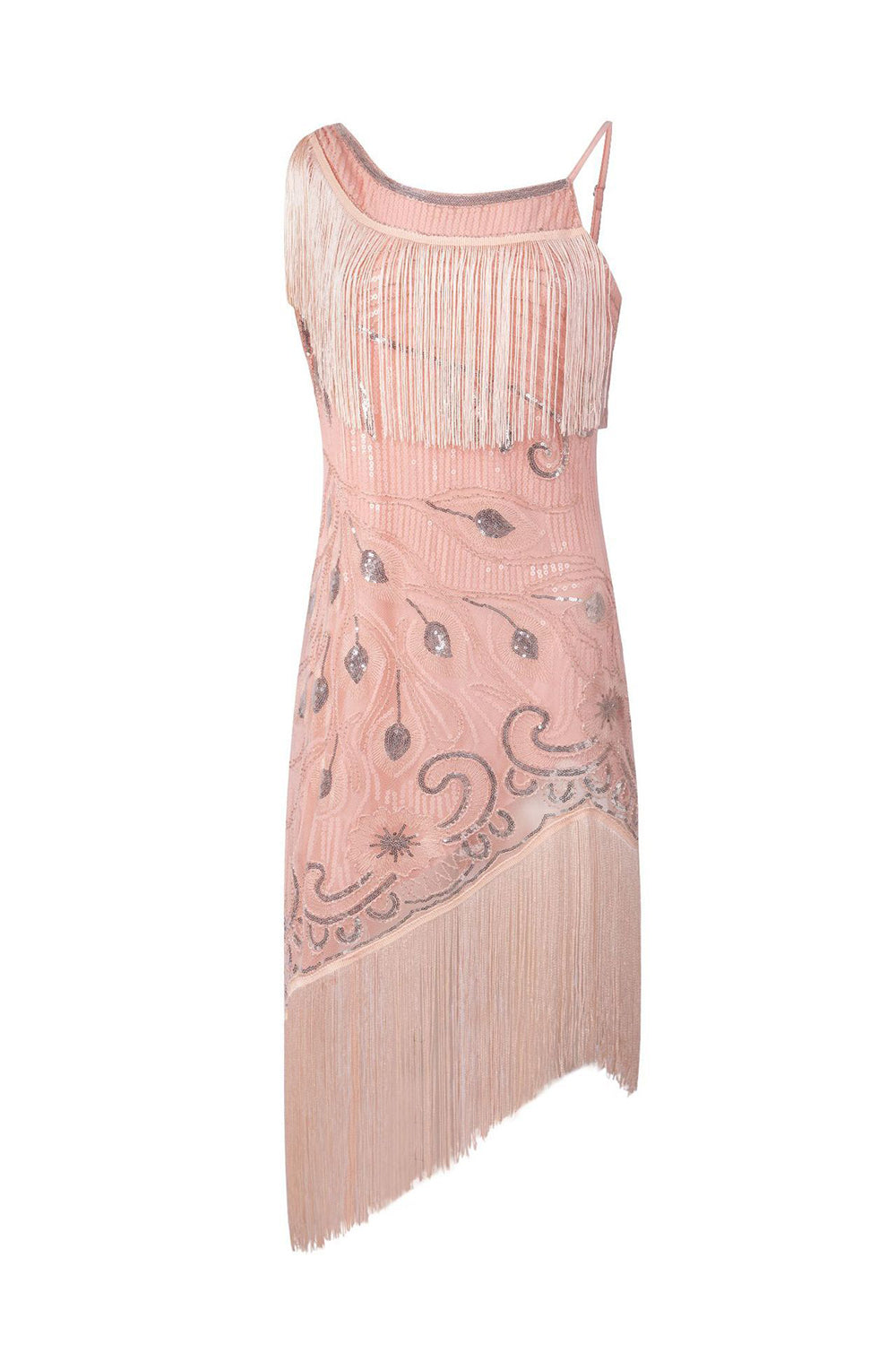 Schwarzes Eine Schulter Kleid aus den 1920er Jahren mit Fransen