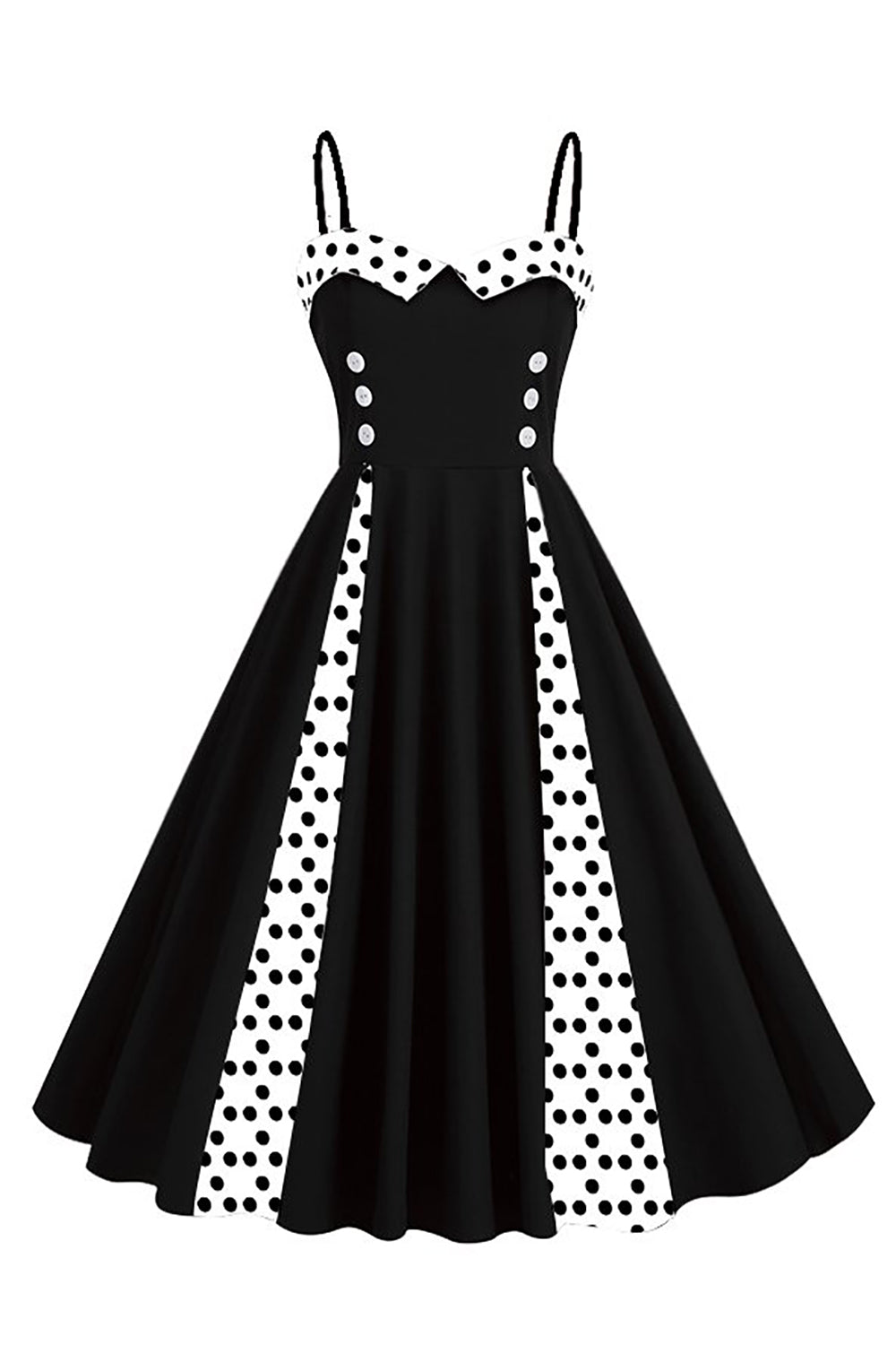 Polka Dots Schwarz ärmelloses Swing 1950er Jahre Kleid