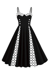 Polka Dots Schwarz ärmelloses Swing 1950er Jahre Kleid