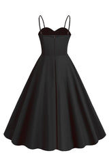 Polka Dots Schwarz ärmelloses Swing 1950er Jahre Kleid