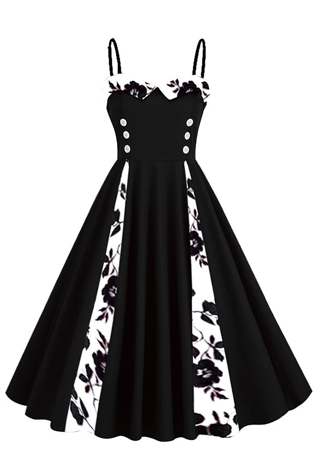 Polka Dots Schwarz ärmelloses Swing 1950er Jahre Kleid