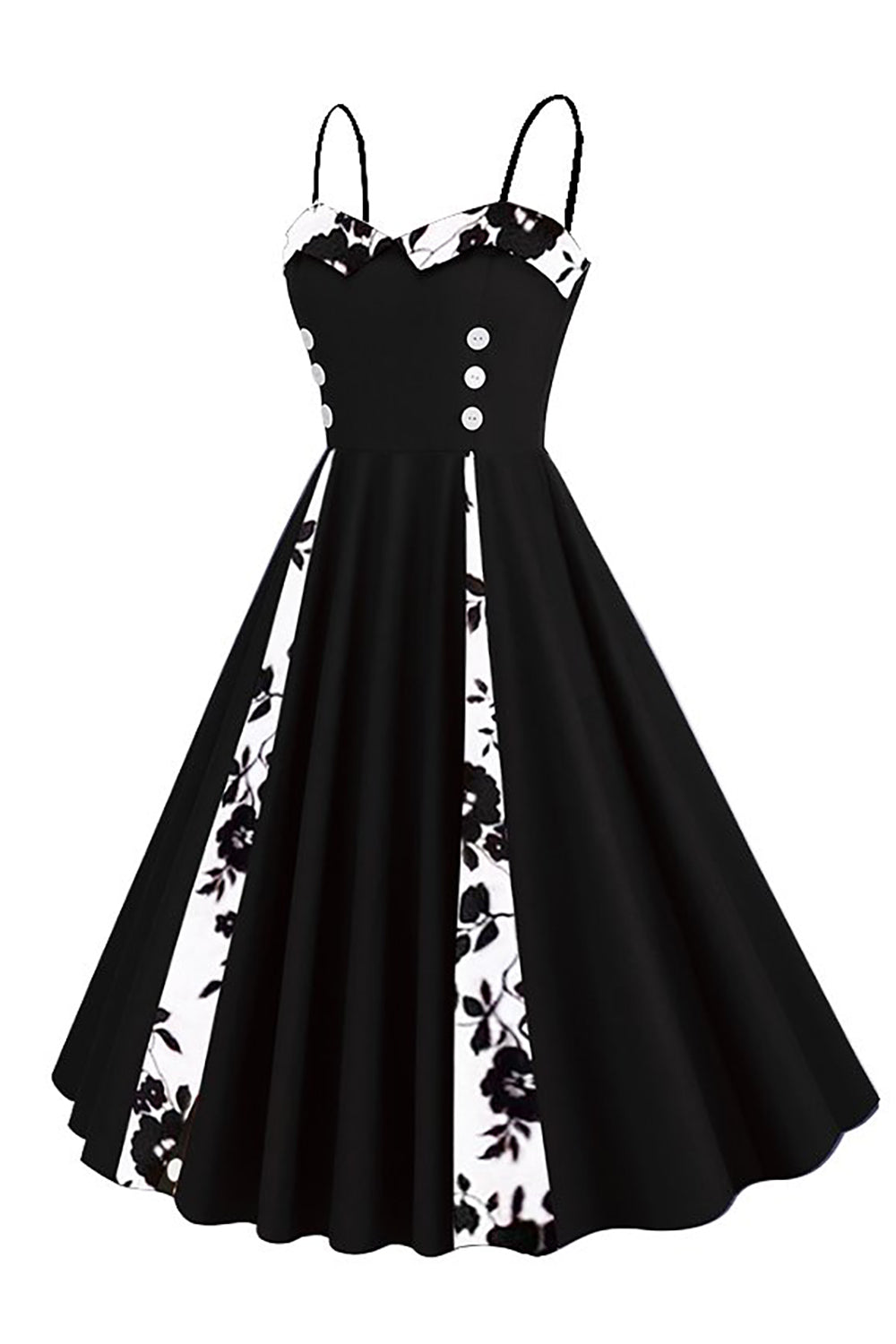 Polka Dots Schwarz ärmelloses Swing 1950er Jahre Kleid