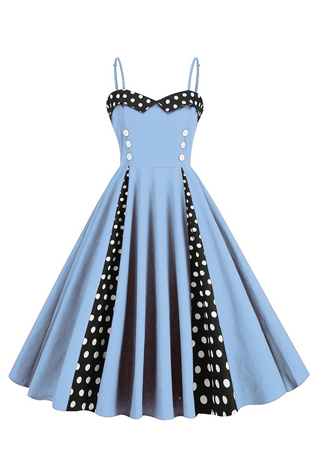 Polka Dots Schwarz ärmelloses Swing 1950er Jahre Kleid