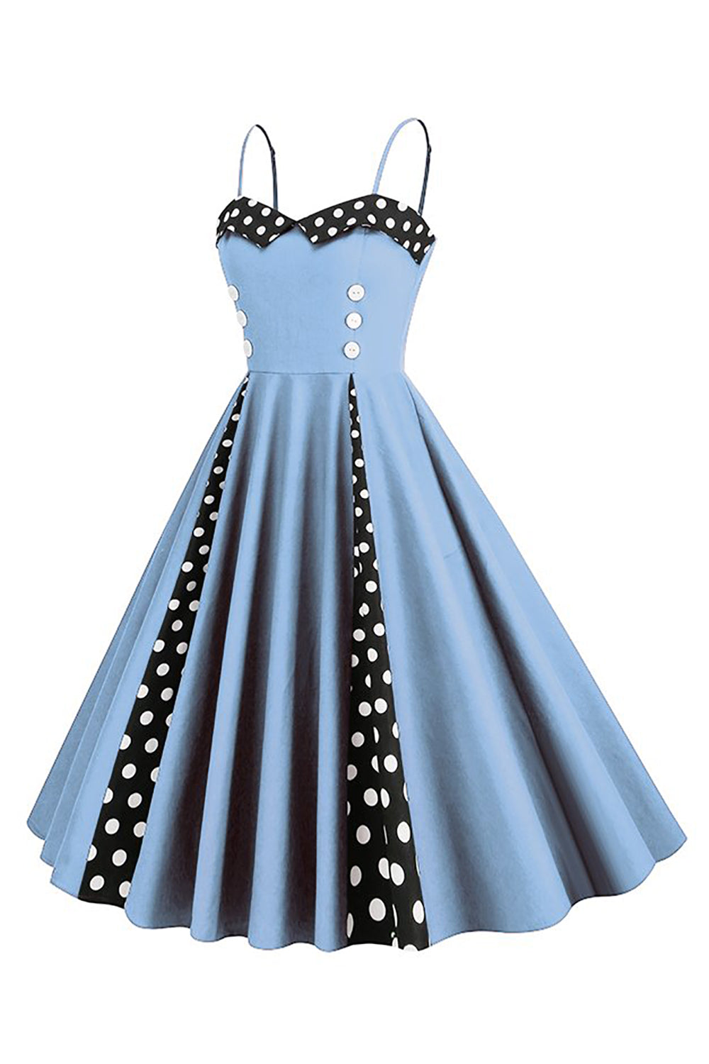 Polka Dots Schwarz ärmelloses Swing 1950er Jahre Kleid