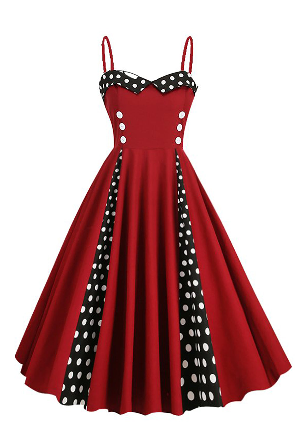Polka Dots Schwarz ärmelloses Swing 1950er Jahre Kleid