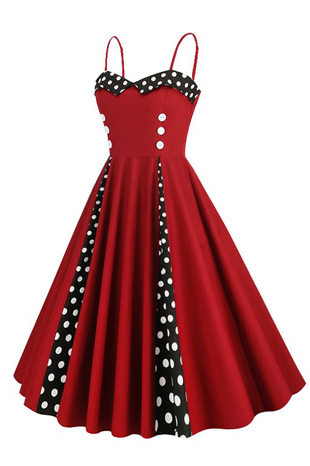 Polka Dots Schwarz ärmelloses Swing 1950er Jahre Kleid