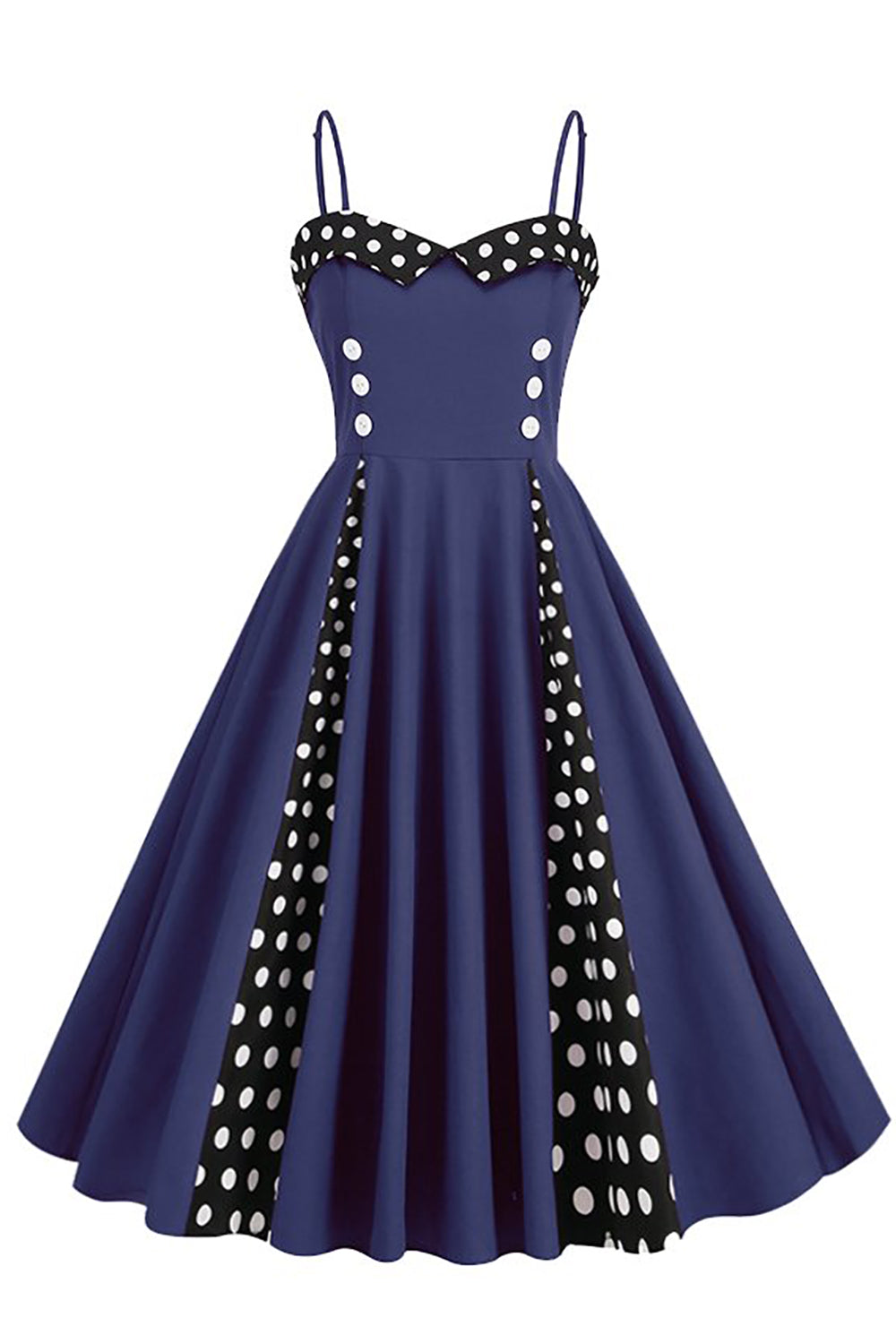 Polka Dots Schwarz ärmelloses Swing 1950er Jahre Kleid