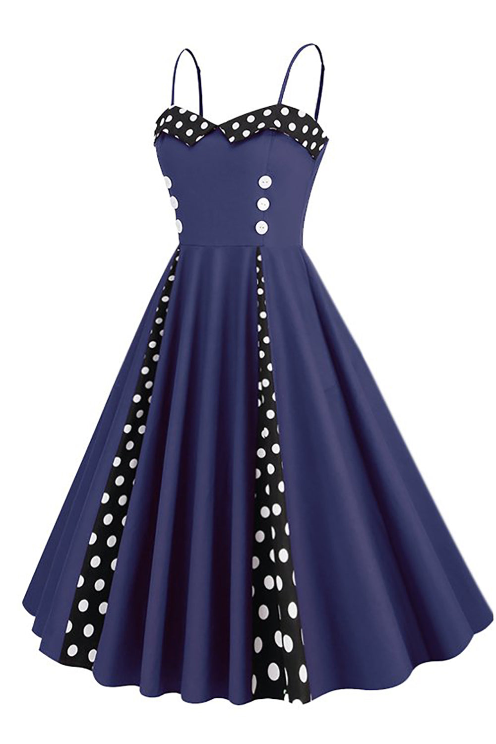 Polka Dots Schwarz ärmelloses Swing 1950er Jahre Kleid