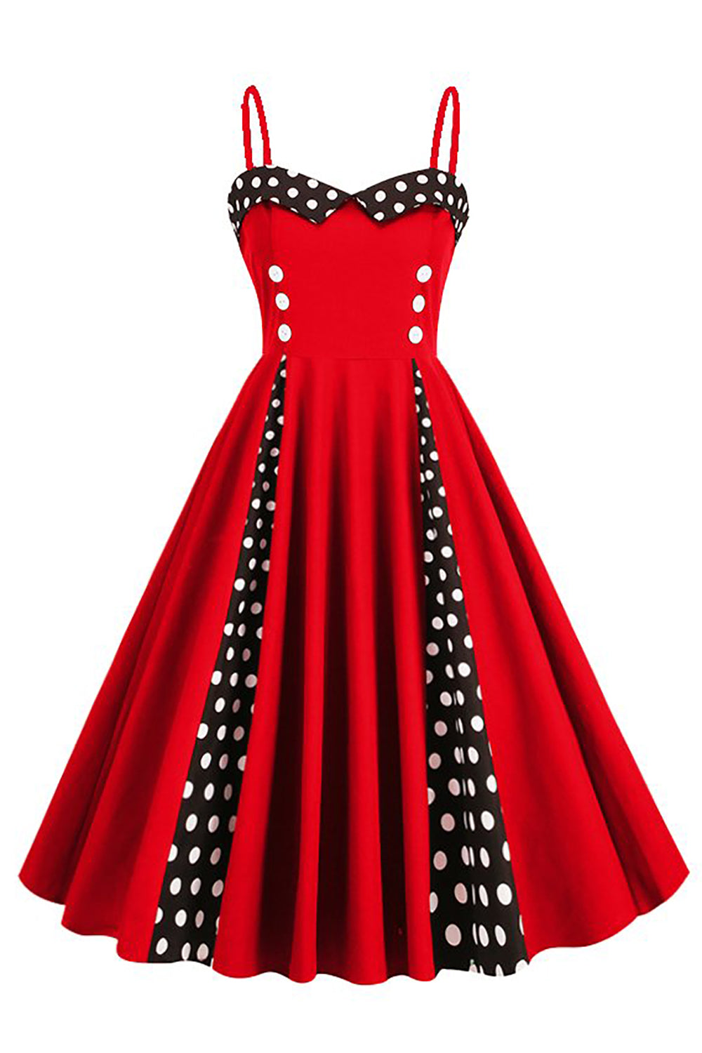 Polka Dots Schwarz ärmelloses Swing 1950er Jahre Kleid