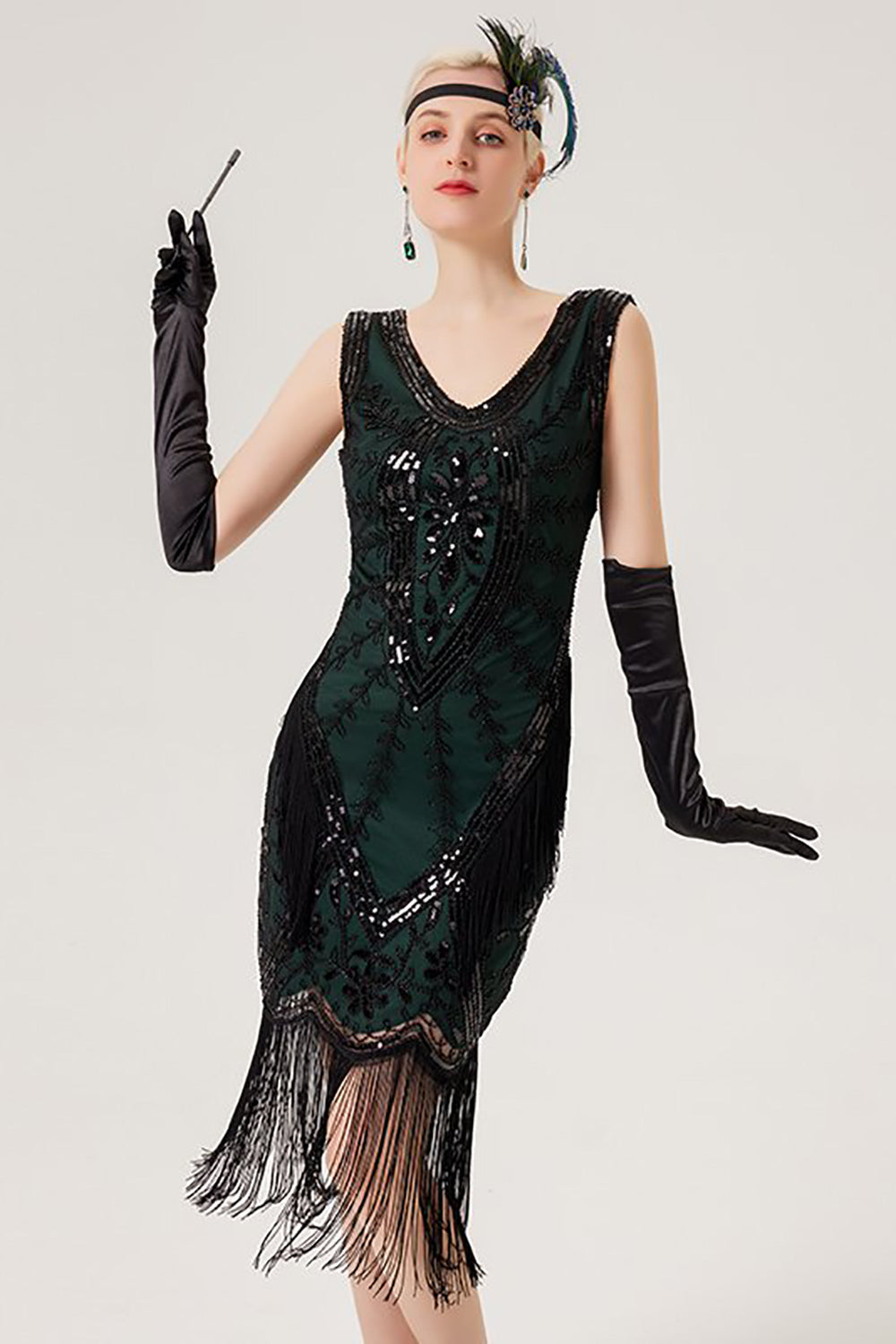 Glitzerndes schwarzes Flapper Kleid mit Fransen