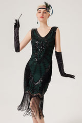 Glitzerndes schwarzes Flapper Kleid mit Fransen