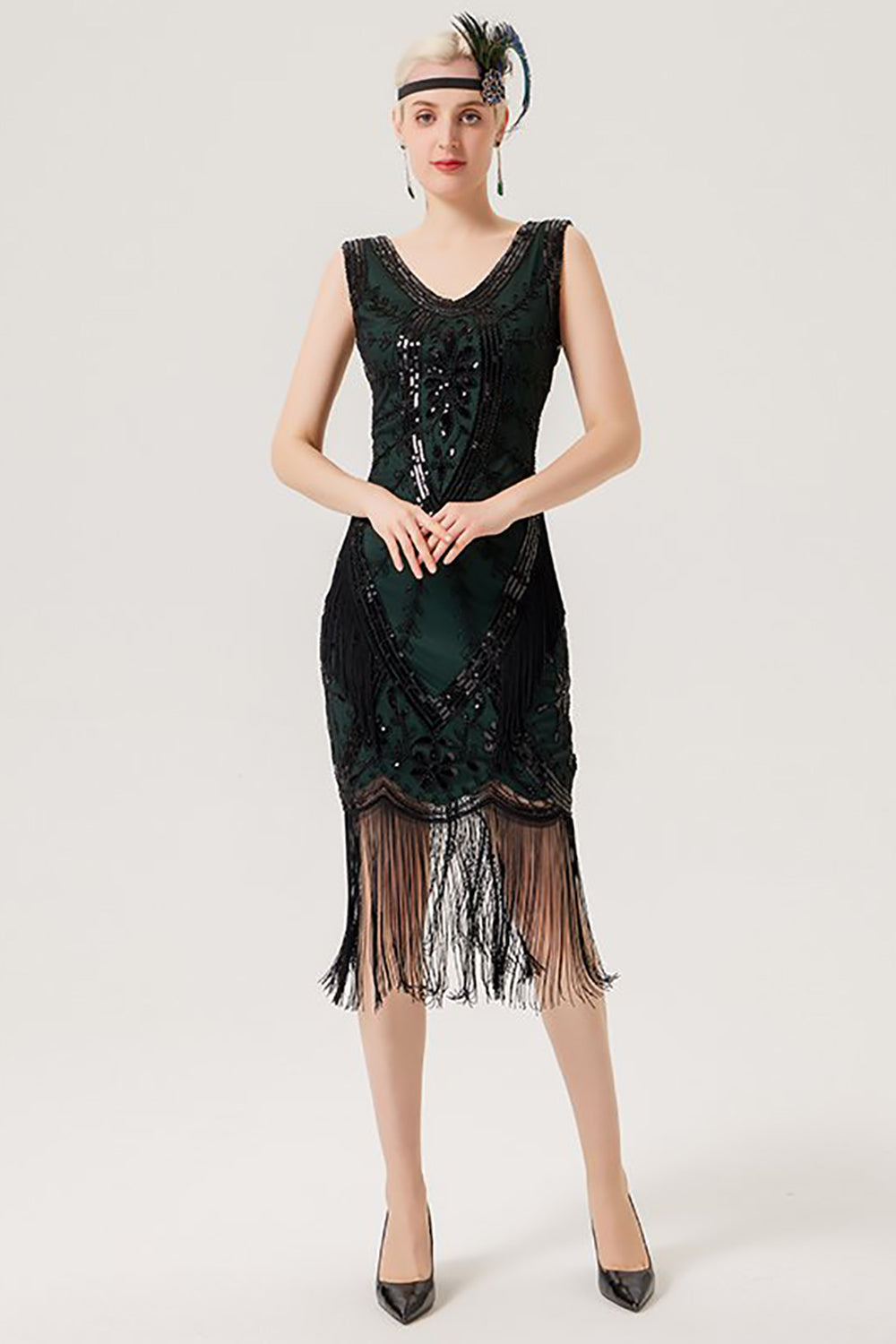 Glitzerndes schwarzes Flapper Kleid mit Fransen