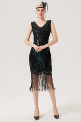 Glitzerndes schwarzes Flapper Kleid mit Fransen