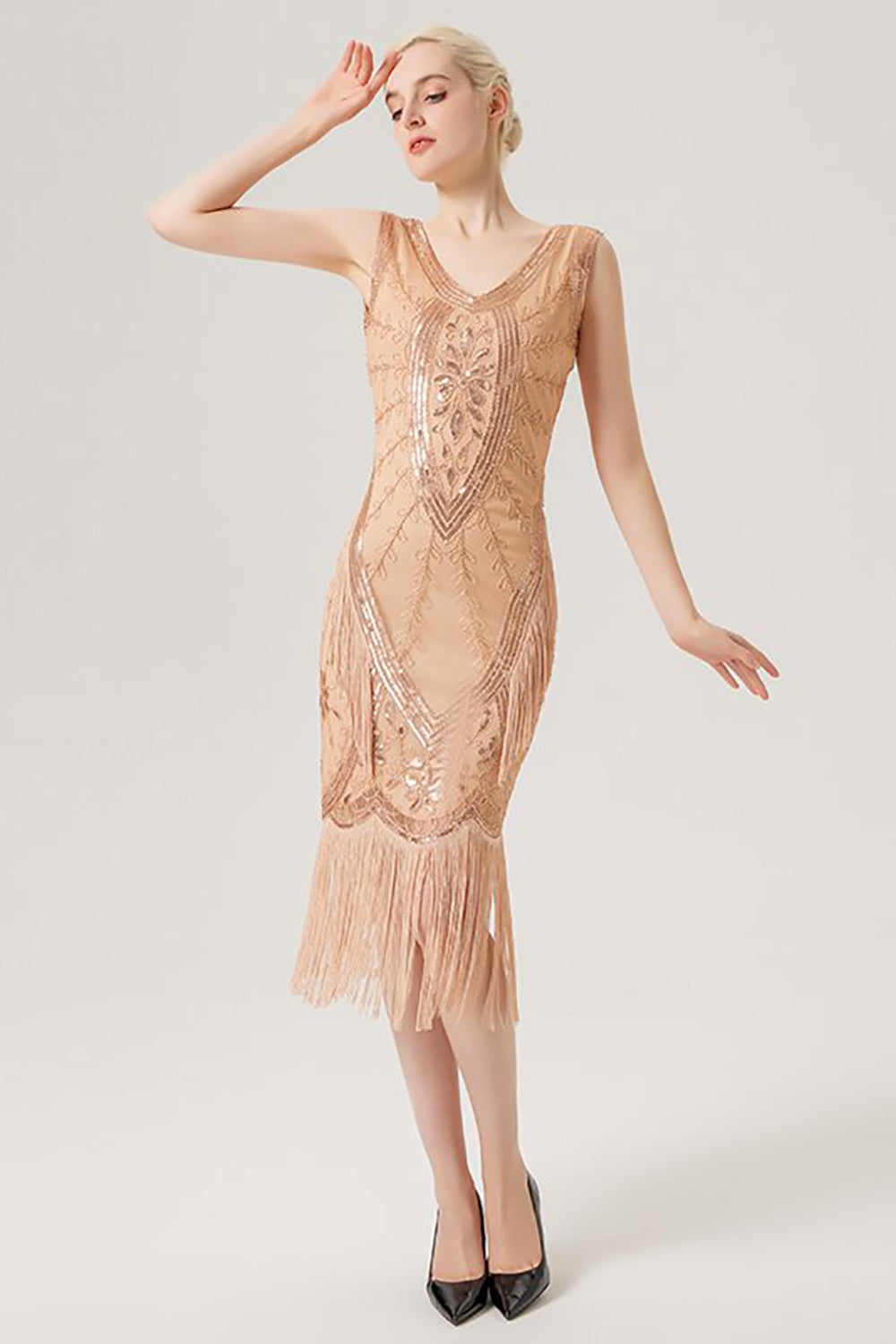Glitzerndes schwarzes Flapper Kleid mit Fransen