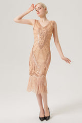 Glitzerndes schwarzes Flapper Kleid mit Fransen