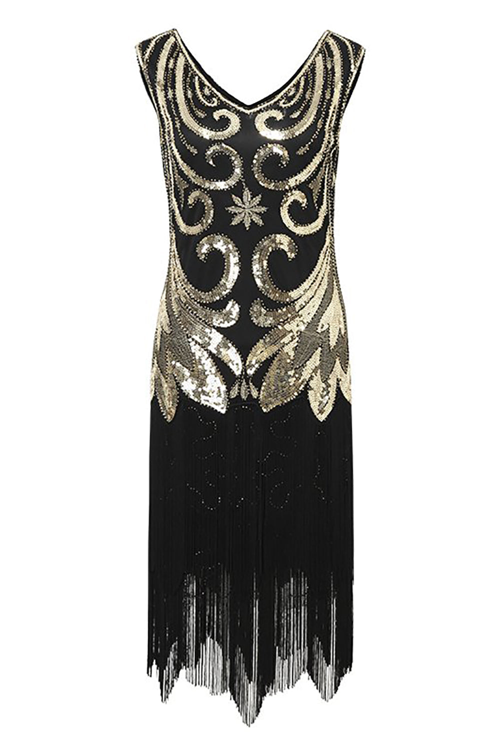 Fransen Glitzerndes Kleid aus den 1920er Jahren mit ärmellosem