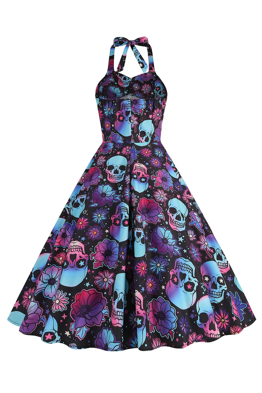 Halloween Schwarzes Neckholder Kürbis Kleid aus den 1950er Jahren