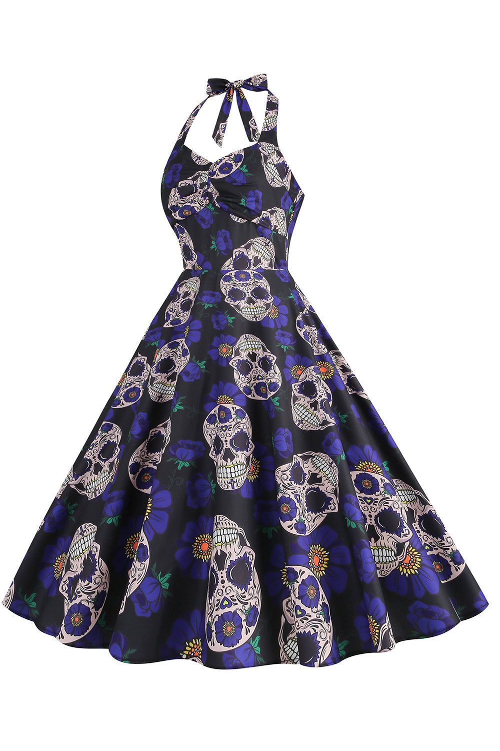 Halloween Schwarzes Neckholder Kürbis Kleid aus den 1950er Jahren