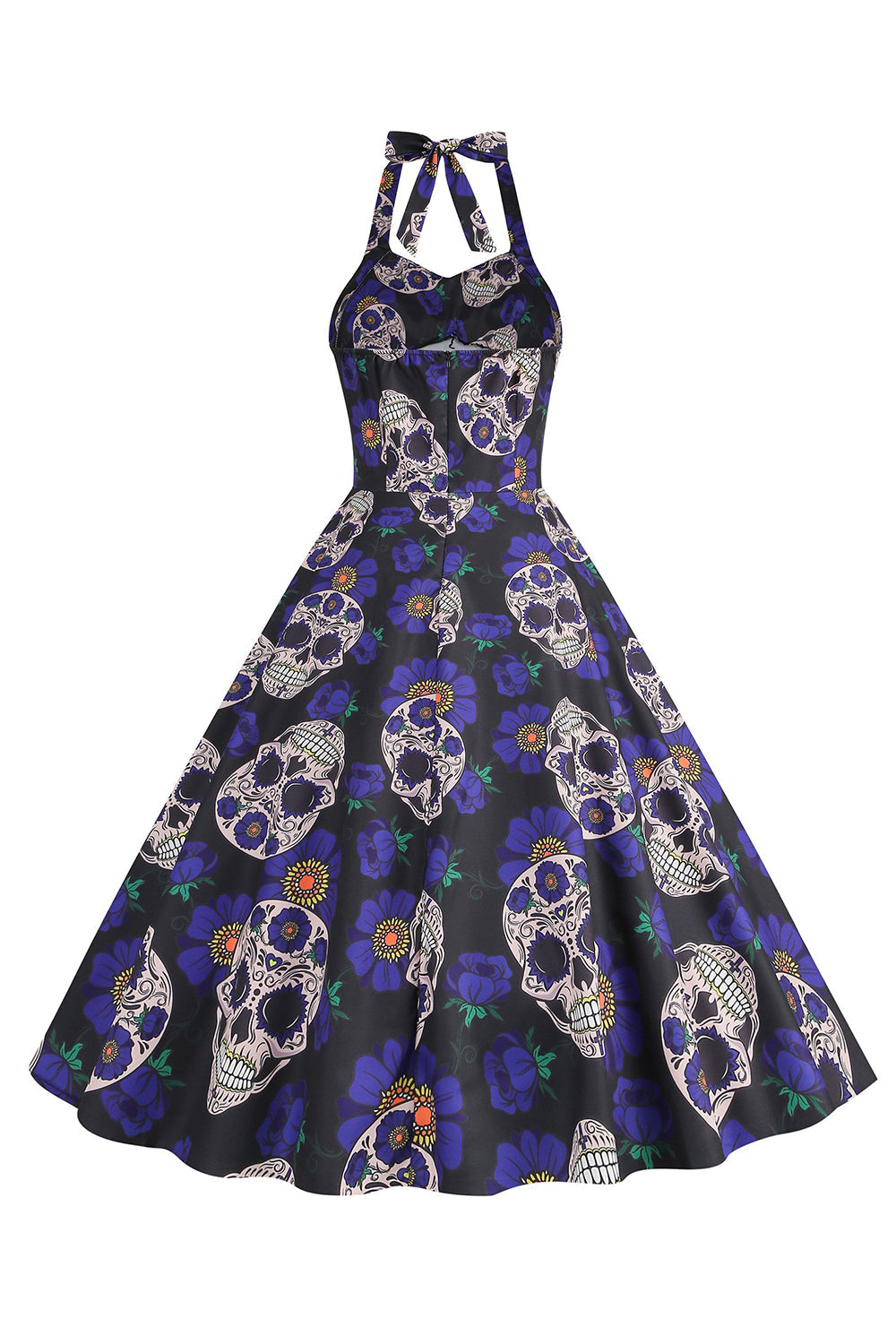 Halloween Schwarzes Neckholder Kürbis Kleid aus den 1950er Jahren