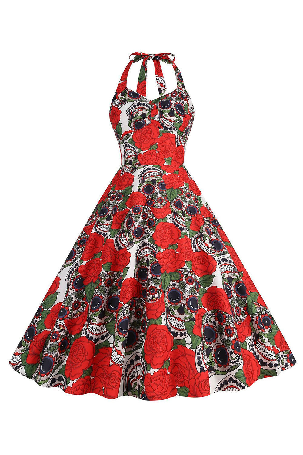 Halloween Schwarzes Neckholder Kürbis Kleid aus den 1950er Jahren