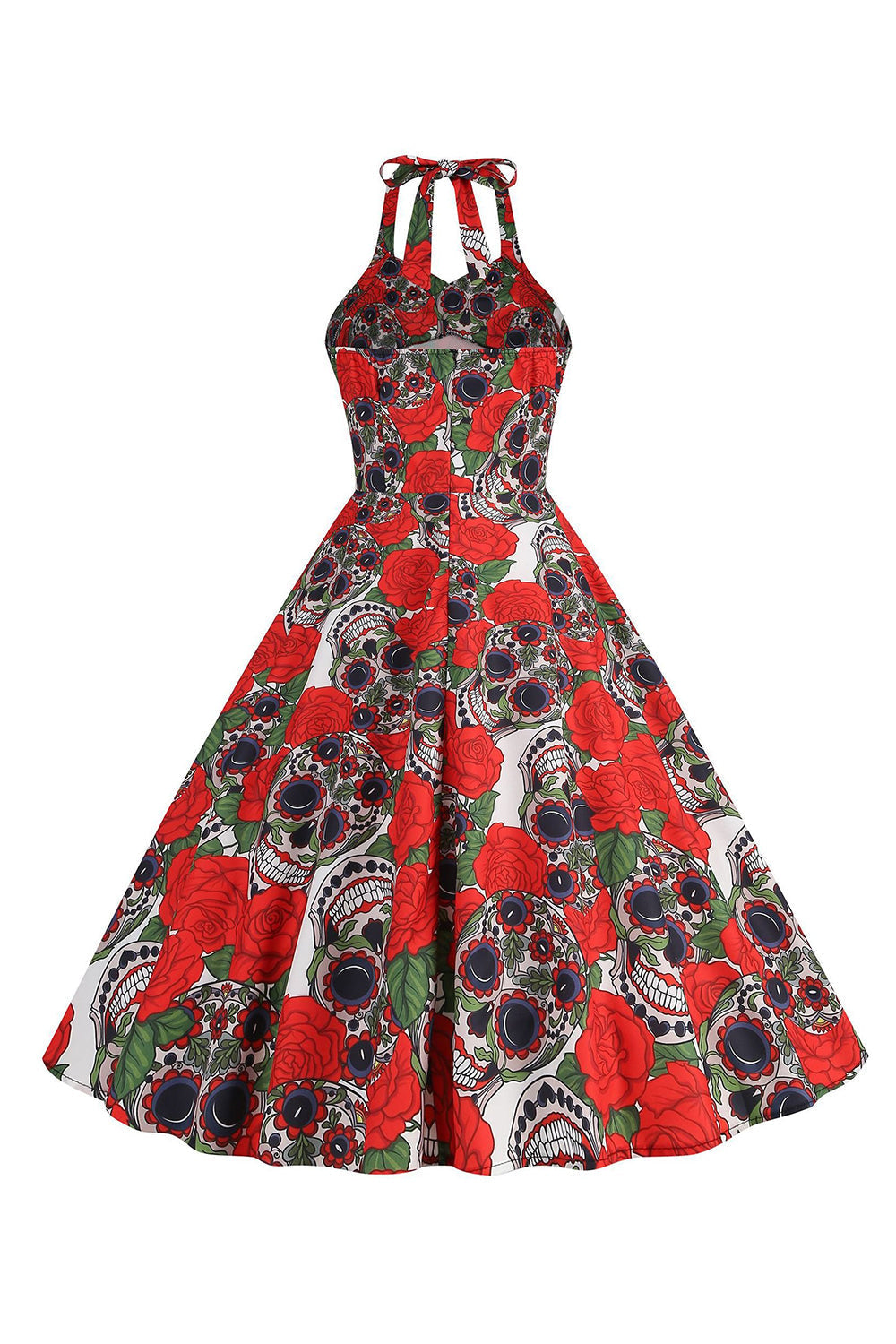 Halloween Schwarzes Neckholder Kürbis Kleid aus den 1950er Jahren