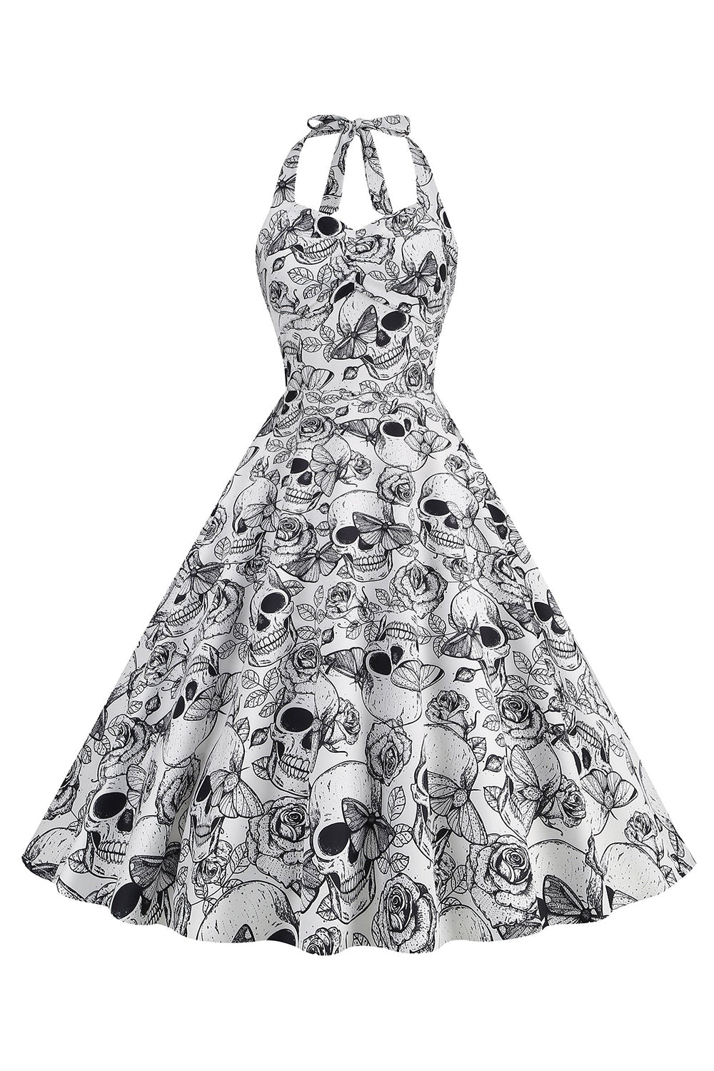 Halloween Schwarzes Neckholder Kürbis Kleid aus den 1950er Jahren