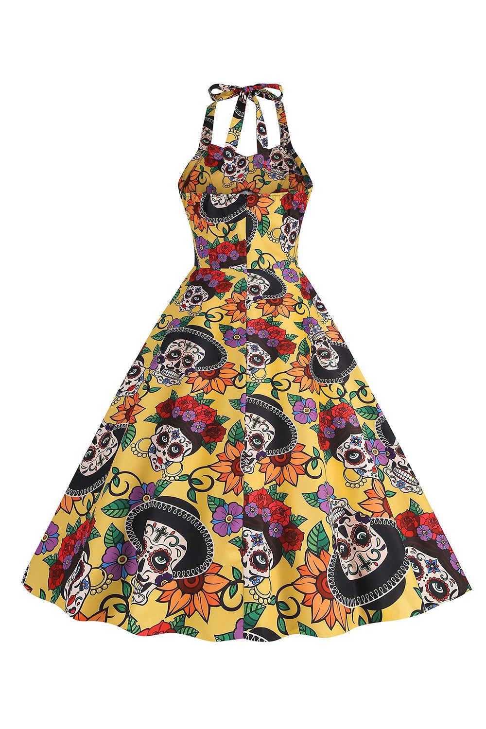 Halloween Schwarzes Neckholder Kürbis Kleid aus den 1950er Jahren
