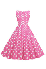 Polka Dots Rosa ärmelloses Kleid aus den 1950er Jahren