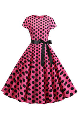 Rosa Schwarz Polka Dots Flügelärmel 1950er Jahre Kleid