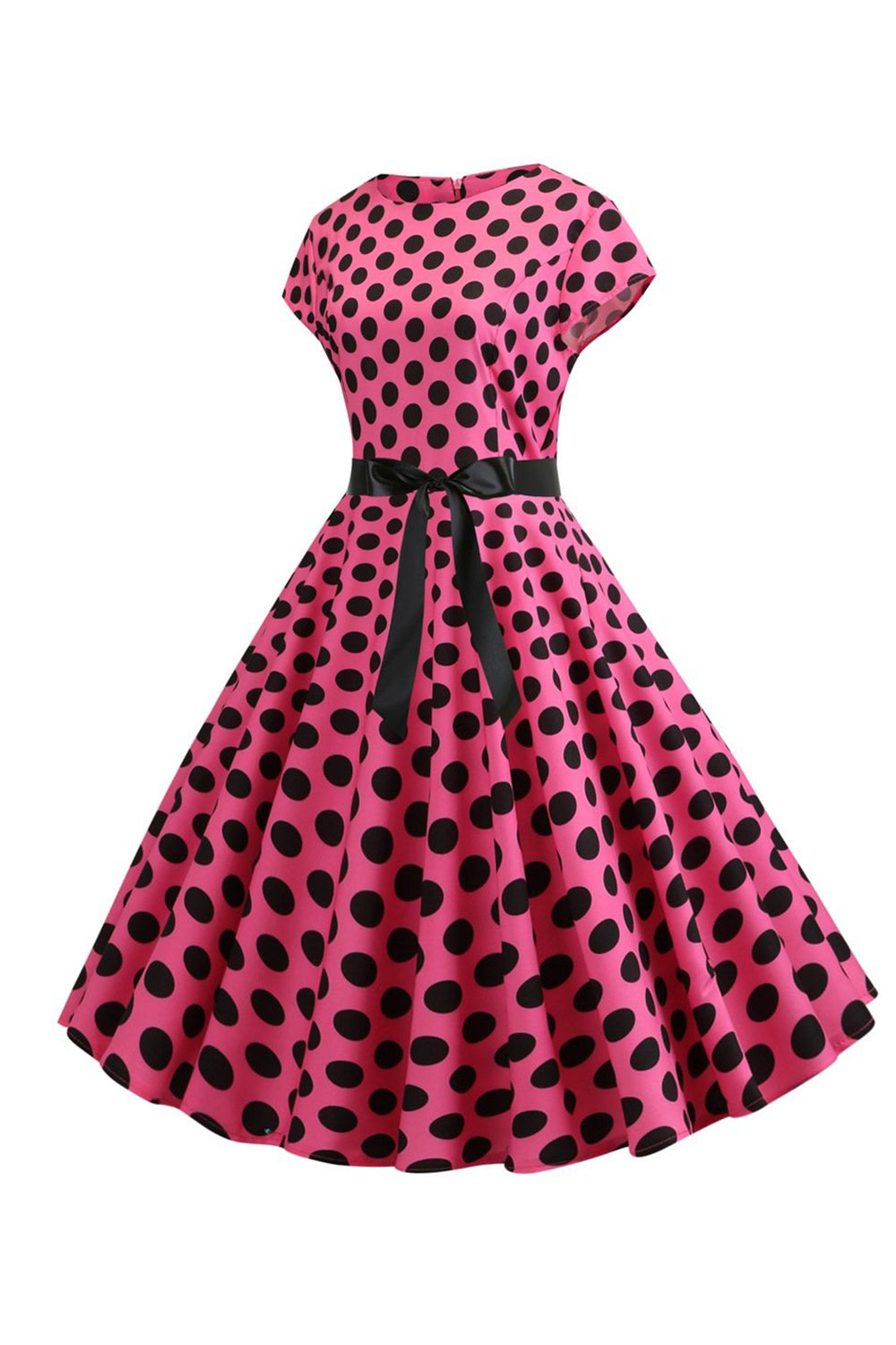 Rosa Schwarz Polka Dots Flügelärmel 1950er Jahre Kleid
