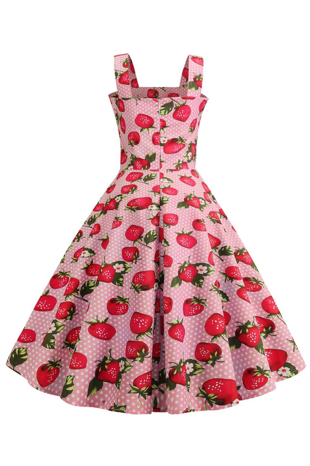 Erdbeeren Bedrucktes blaues ärmelloses Kleid aus den 1950er Jahren